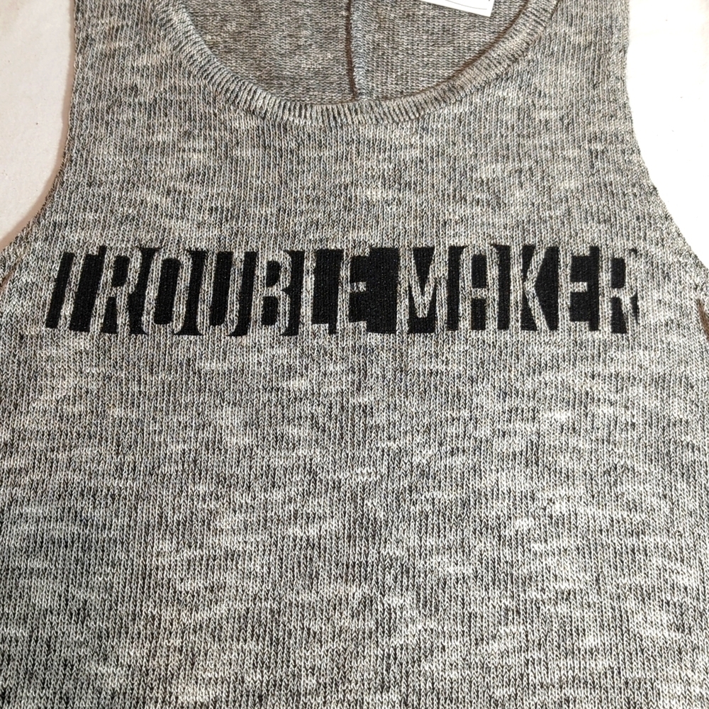Troublemaker Tank Top XS, Black and White Heathered Sweater Lightweight - Picture 3 of 7